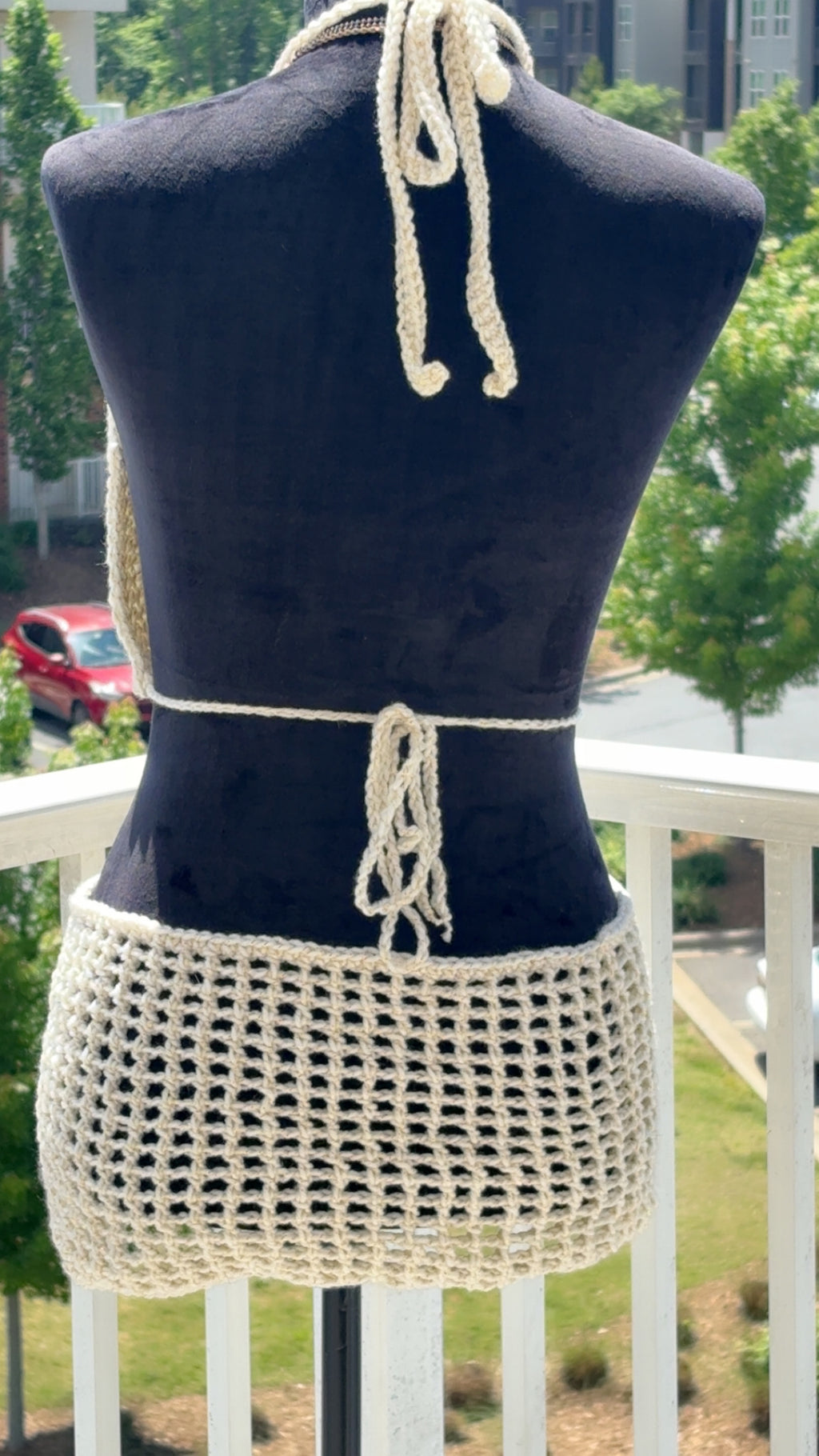 Ivory Goddess: Crochet Two-Piece Set – Halter Top & Mesh Mini Skirt
