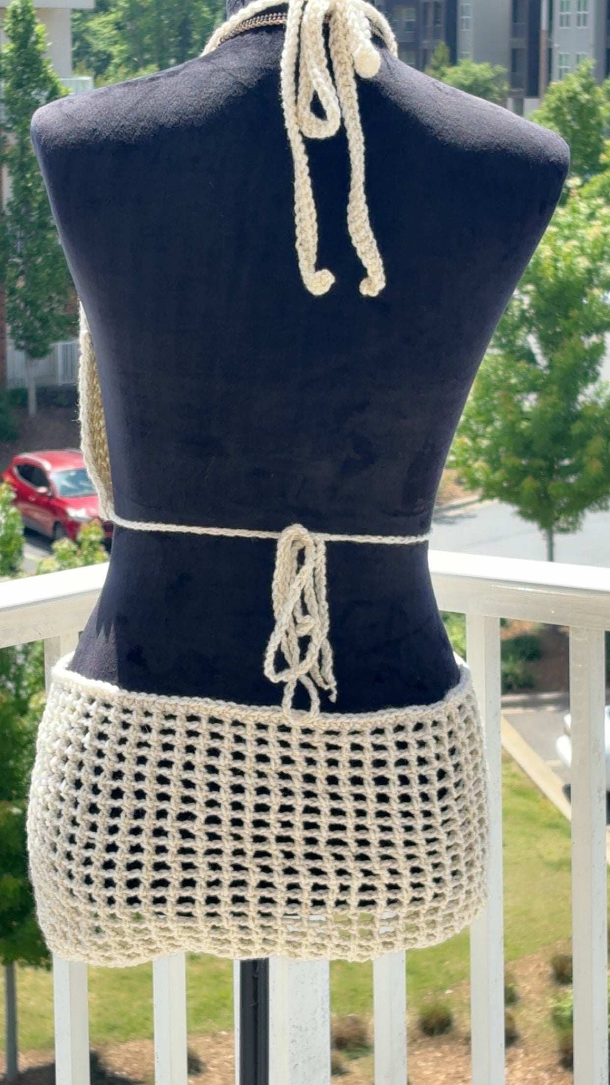 Ivory Goddess: Crochet Two-Piece Set – Halter Top & Mesh Mini Skirt